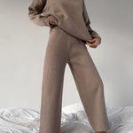 Nadorine Casual Two Piece Long Sleeve Turtleneck Sweatshirt Top High Waist Wide Leg Pants Set