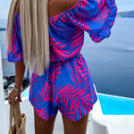 Seaside vacation one-shoulder strap waist casual jumpsuit