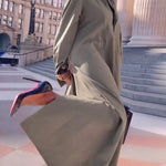Long Sleeves Loose Solid Color Split-Joint Split-Side Lapel Maxi Dresses Shirt Dress