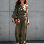 Women's Minimalist Imitation Acetate One-shoulder Maxi Dress