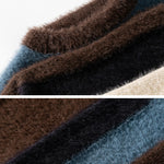 Vintage Contrast Striped Round Neck Unisex Knit Sweater