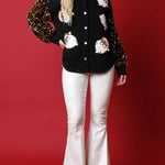 Santa Claus Sequined Long Sleeve Button-Down Shirt