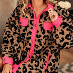 Polar Fleece Furry Coat Leopard Dot Pocket Dalmatian Spot Snap Button Plush Shaggy Jacket