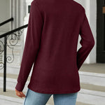 Solid Color V-Neck Button Loose Long Sleeve T-Shirt Top