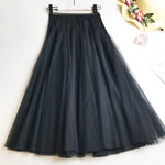 Solid Color Loose Elastic-Waist Mesh Skirt
