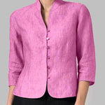 Nadorine Stand Collar Button Slim Fit Three Quarter Sleeve Shirt Top