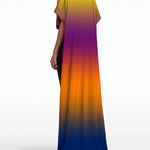 Half Sleeves High-low Contrast Color Gradient Round-neck T-Shirts Tops