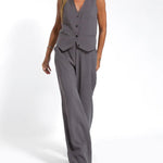 Nadorine Casual Two-piece Set Solid Color Vest and Trousers Pants