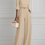 High Waisted Straight Leg Pleated Solid Color Split-Joint Pants Trousers