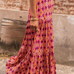 Rose Vintage Boho Floral Print Tiered Maxi Skirt