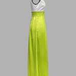 A-Line High Waisted Contrast Color Pleated Zipper Deep V-Neck Maxi Dresses