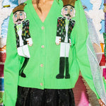 Christmas Nutcracker Sequined Casual Knitted Cardigan