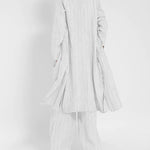 Nadorine Casual Stripes Slim Fit Long Blazers Collar Jacket With Flap Pockets