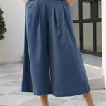 Skirts, Cotton-feel, Elastic Waist, Wide-leg, Nine-point Trousers, Pocket Workwear, Casual Pants, Loose