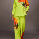 Loose Wide Leg Elasticity Flower Print Pleated Pants Trousers