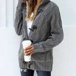 Nadorine Women's Casual Loose Fitting Fluffy Button Down Knitwear Coatigan Chunky Cable Hooded Cardigan