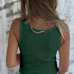 Solid Buttoned Stretch Rib Slim Fit Tank Top