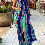 Loose Sleeveless Colorful Striped Halter-Neck Maxi Dresses