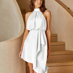 Satin Straps Irregularly Hanging Neck Party Dresses