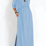 Ultimate Comfort Elastic Waist Half Sleeve Pocketed Slit Maxi Dress