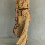 Ladies Lapel Single Breasted Long Sleeve Belted Maxi Dress