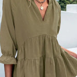 V-neck Casual Loose Solid Color Long-sleeved Blouse
