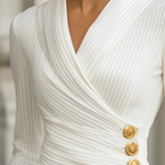 Long Sleeves Buttoned Striped V-Neck T-Shirts Tops