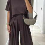 Light Grey Casual Top and Wide-leg Pants Set