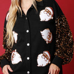 Santa Claus Sequined Long Sleeve Button-Down Shirt