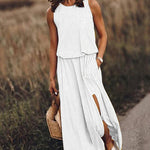 Nadorine Women's Crewneck Sleeveless Split Maxi Dress Casual Loose Sundress Long Flowy Beach Dress with Pockets