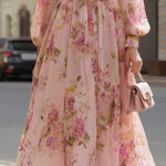Romantic Blush Floral Chiffon Midi Dress