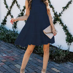 Sleeveless Loose Plain Mini Dresses Mock Neck Layered Ruffled Loose Flowy Swing Short Tank Dress