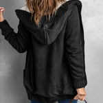 Hooded Fleece Lined Sweater Cardigan Button Down Front Winter Coat