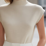 Minimalist Mock-Neck Sleeveless Knit Top