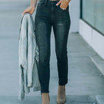 Washing Black Grinding Edge Swing Jeans