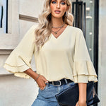 Zeagoo Zeagoo Women's Chiffon Shirt 3/4 Sleeve V Neck Blouses Elegant Split Sleeve Shirt Tops