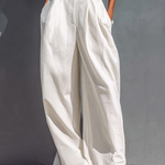 Women's All White Half High Neck Long Sleeve Loose T-shirt Wide Legs Two-piece Set