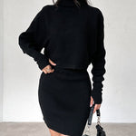 Nadorine Women's Casual Two Pieces Sets Turtleneck Sweater and Mini Skirt Suits