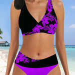 Floral Halter Swimsuits Front Cross Push Up High Waist Tummy Control Bikinis Set