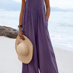 Ethnic Button Suspender Wide Leg Line Jumpsuit