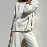 Elegant Two-piece Set Round Neck Sweater and Wide Leg Pant Outfits