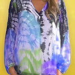 Fashionable Gradient Tie-dye V-neck Long-sleeved Casual Shirt
