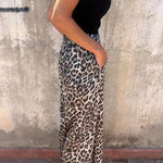Leopard Print Elastic Waist Loose Pocket Wide Leg Pants