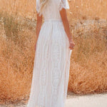 V-Neck Half Sleeves Lace Bohemian Floor Length Dress