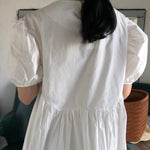 Original Loose Solid Color Pleated Puff Sleeves Midi Dress