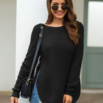 Nadorine Crew Neck Long Sleeve Slit Pullover Knit Sweater
