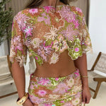 Fashionable Embroidered Flower Sequined Crop Top and Hip-hugging Mini Skirt Set