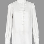 Long Sleeves Loose Solid Color Split-Joint High-Neck Blouses