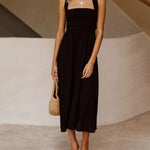 Elastic Waist Cross Straps Solid Casual Dress Sleeveless A-Line Summer Maxi Dress