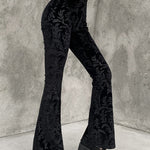 Nadorine Dark Black Vintage Wide Leg Velvet Flare